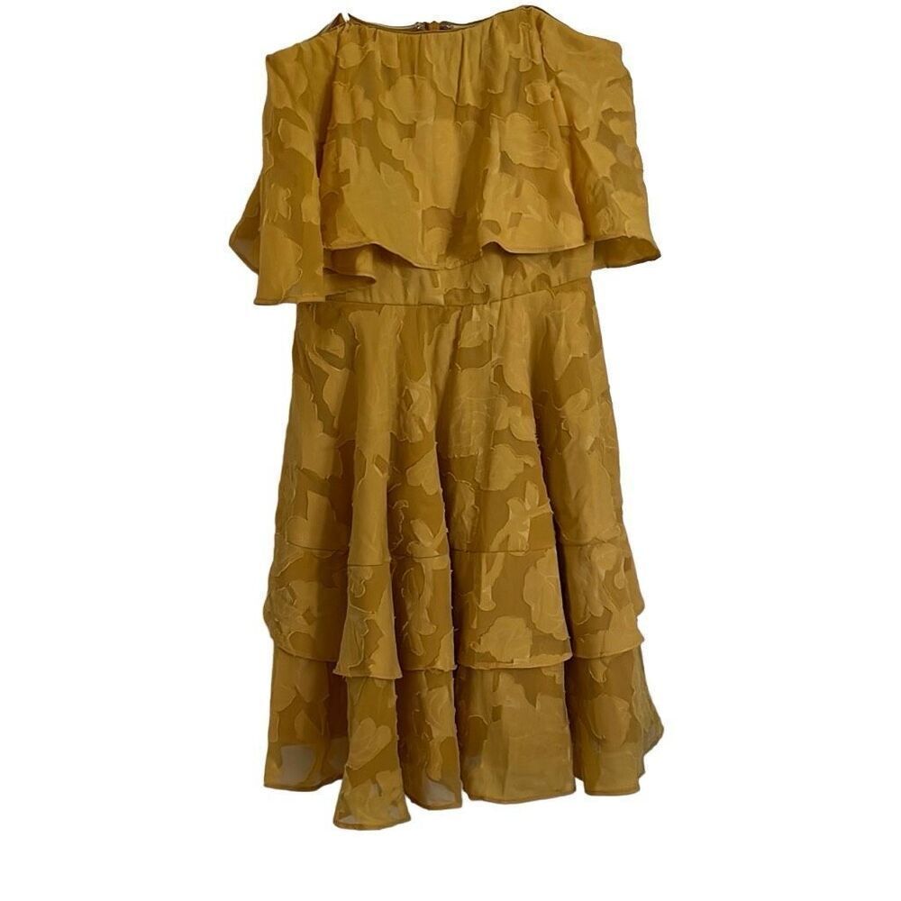 Lulu’s True Lover Mustard Yellow Burnout Floral Strapless Mini Dress - Picture 4 of 12